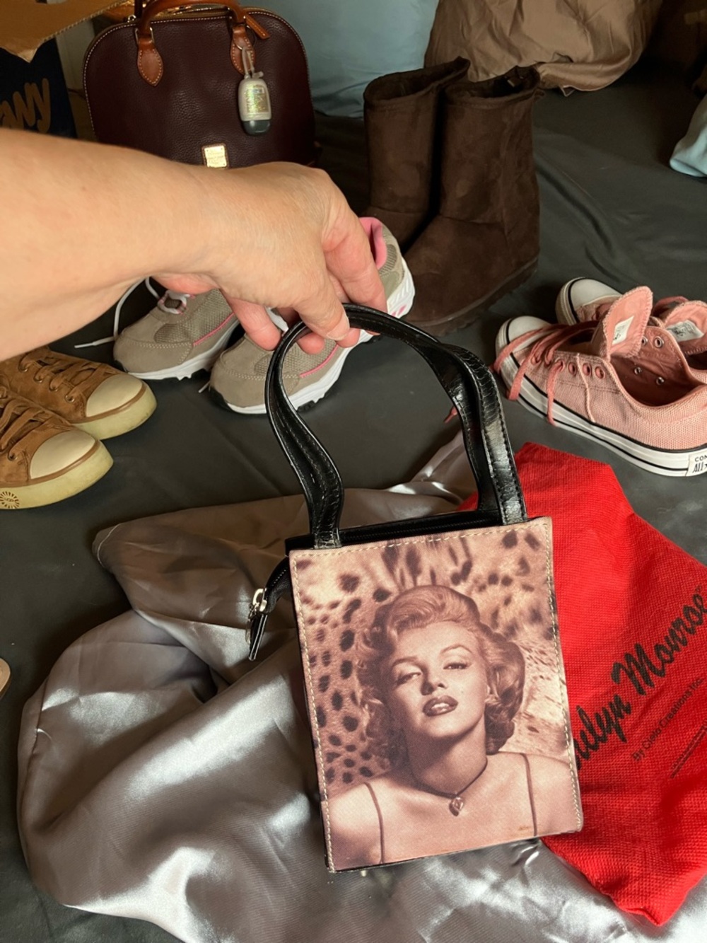 Marilyn Monroe Printed Mini Tote Bag - Black Handles, Sepia Print